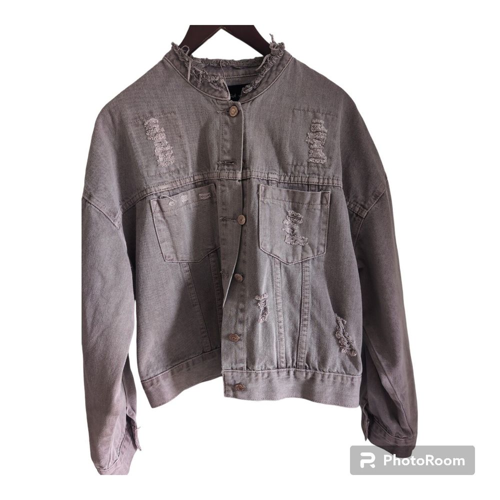 Mustard Seed Women's Collarless Denim  Jacket Size M LIGHT Purple Distressed
